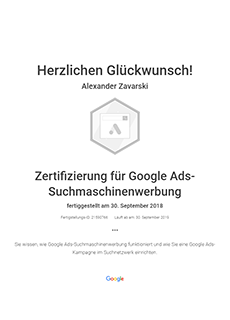Zertifizierung Google Ads Suchmaschinenwerbung